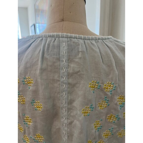 INNIKA CHOO  Embroidered Linen Smock Blouse  in Sea Mist One Size - Picture 7 of 16
